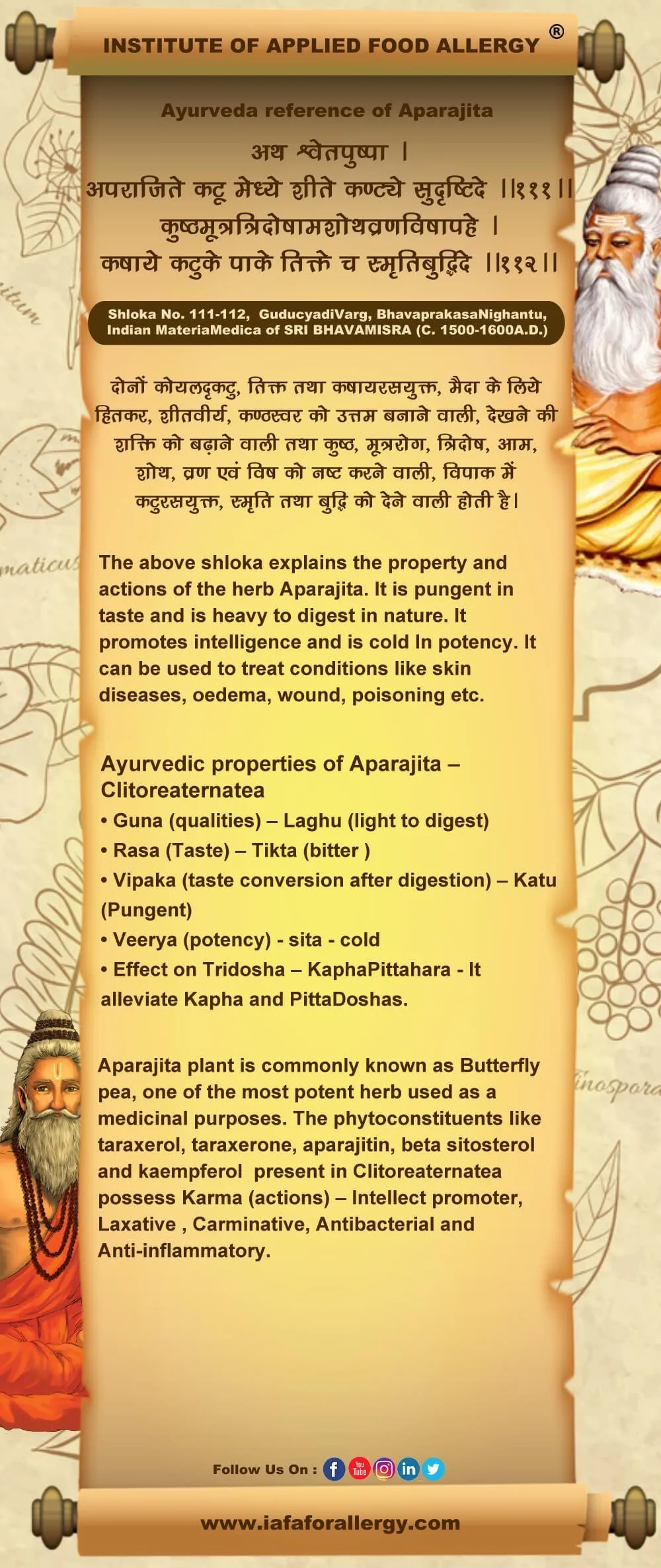 Ayurveda Reference of Aparajita (Clitoria ternatea)