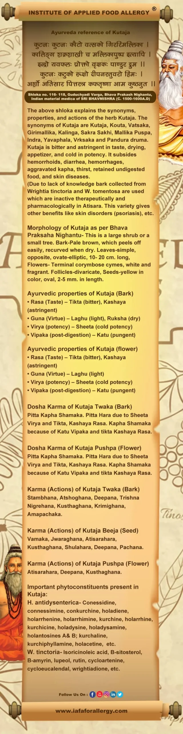 Ayurveda Reference for Kutaja (Holarrhena anti-dysentrica Wall.)
