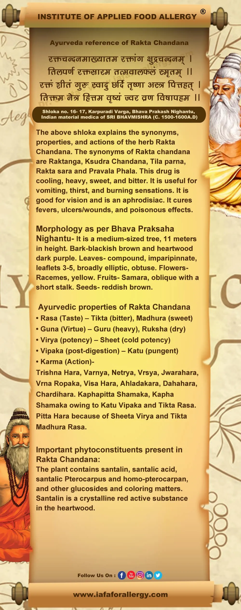 Ayurveda reference for Rakta Chandana (Pterocarpus santalinus Linn.)