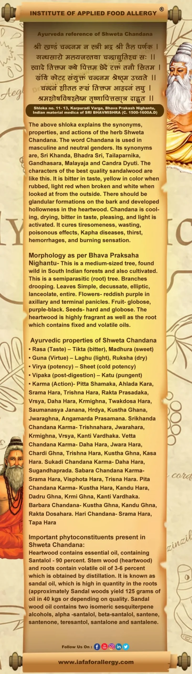 Ayurveda reference for Shweta Chandana (Santalum album Linn.)