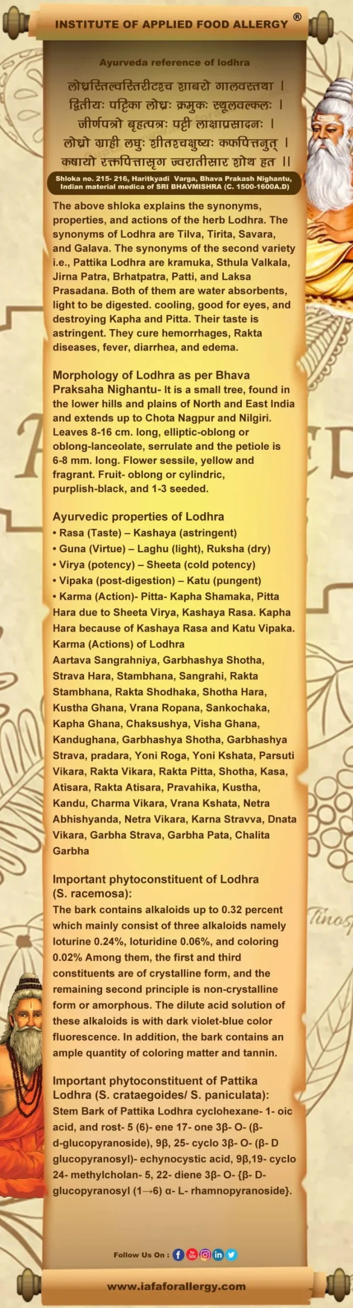 Ayurveda reference for Lodhra (Symplocos racemosa Roxb.)