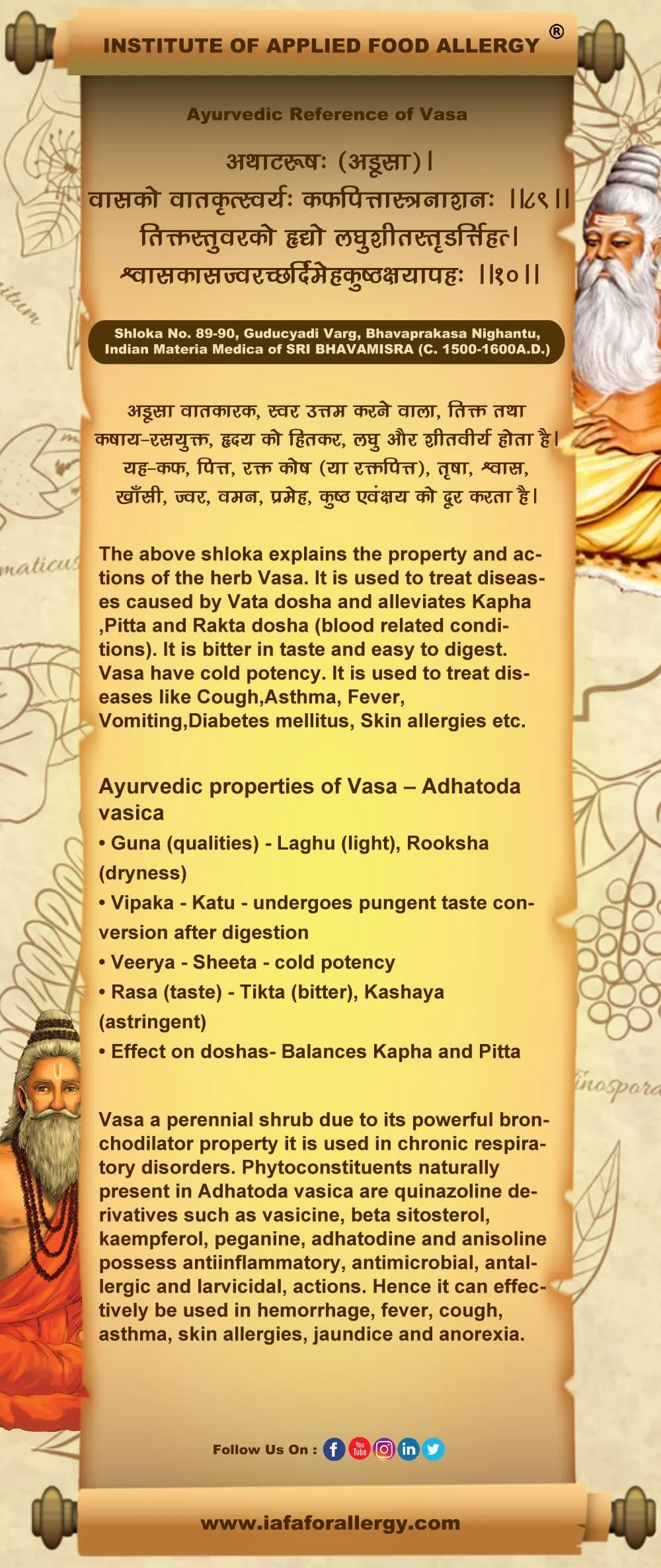 Ayurvedic Reference of Vasa (Adhatoda vasica)