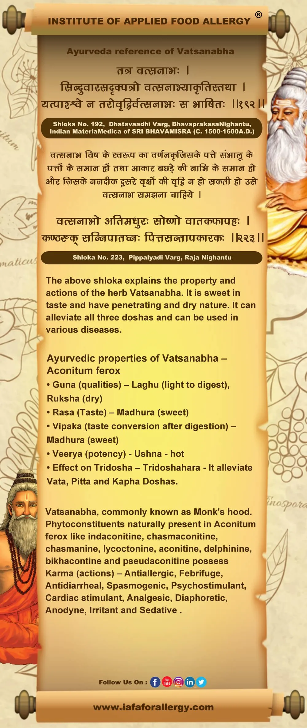 Ayurveda Reference of Vatsanabha (Aconitum ferox)