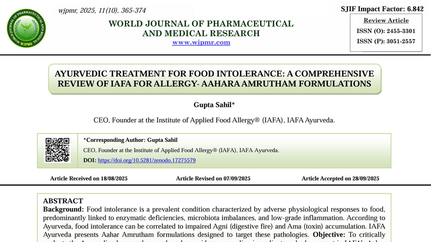 Breaking News! Our New Case Study on Aahar Amrutham Formulations Now Published in WJPMR