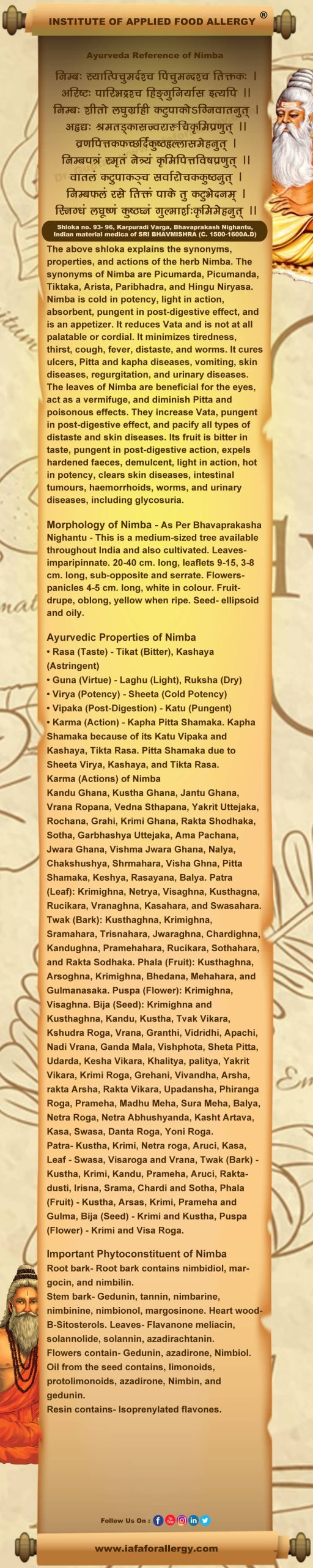 Ayurveda Reference for Nimba (Azadirachta indica Juss.)