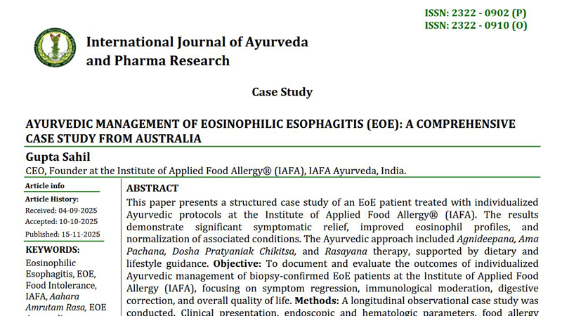 Groundbreaking New Case Study on Eosinophilic Esophagitis (EoE) Published in the IJAPR
