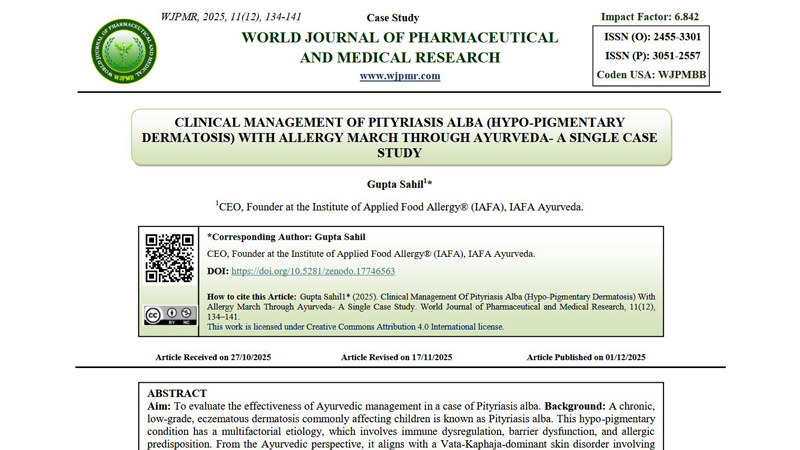 Superb News! A Case Study on Recovery from Pityriasis Alba and Allergy March Officially Published in WJPMR
