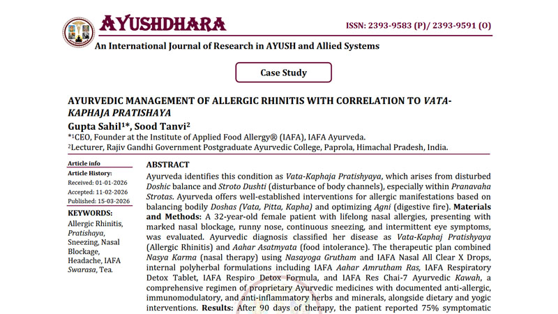 Fantastic News! Our New Case Study on Recovery from Allergic Rhinitis and Food Intolerance Officially Published in Ayushdhara Journal