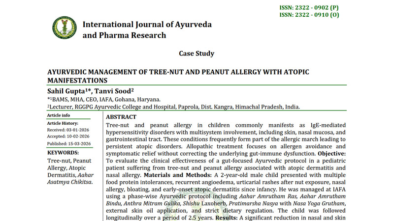 Superb News! A Case Study on Recovery from Peanut and Tree-Nut Allergy Associated with Atopic Dermatitis and Nasal Allergy Officially Published in IJAPR
