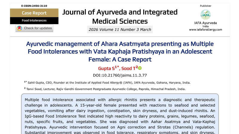 Great News! A Case Report on Recovery from Multiple Food Intolerances Associated with Allergic Rhinitis Officially Published in JAIMS