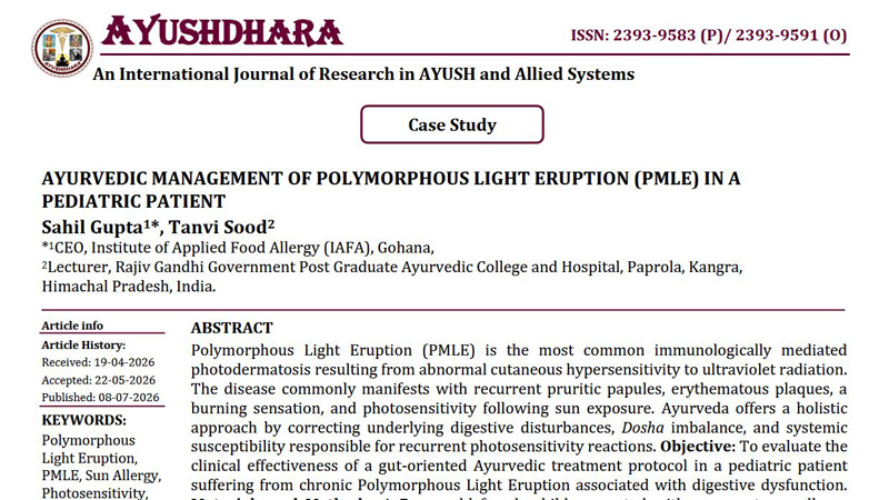 Fantastic News! Our New Case Study on Recovery from Polymorphous Light Eruption (PMLE) Officially Published in Ayushdhara Journal